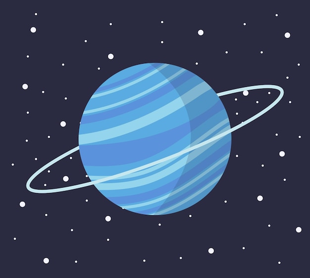 Cartoon solar system planet in flat style Uranus planet on dark space with stars vector illustration