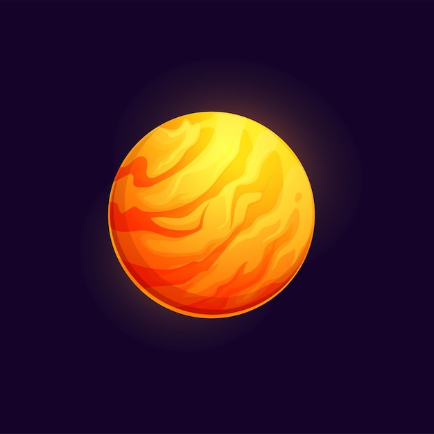 Cartoon space hot planet with lava surface or fire