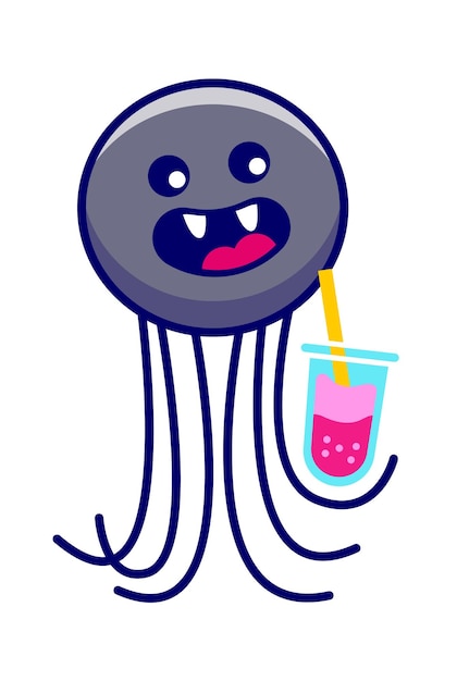 Cartoon spider drinks cocktail Vector illustration