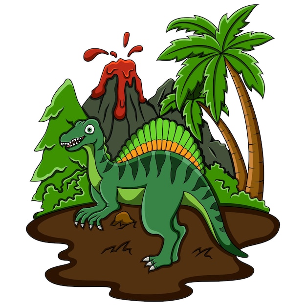 Cartoon Spinosaurus in the jungle