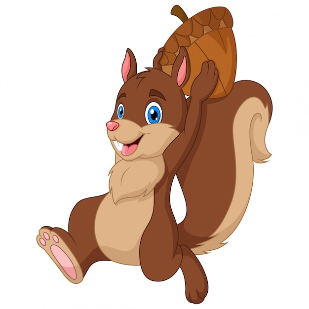 cartoon squirell running with nut