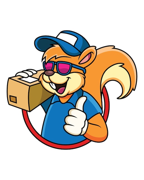 Cartoon of squirrel courier mascot character