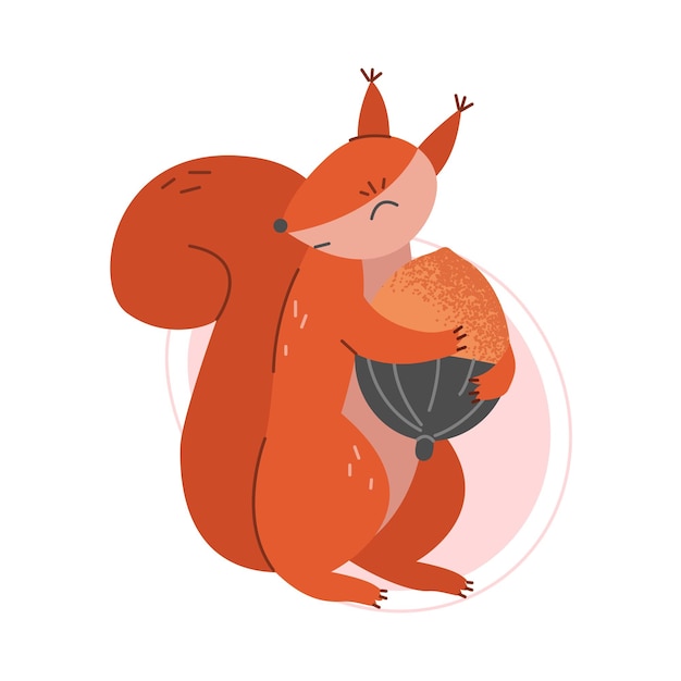 Cartoon Squirrel Holding Acorn with Its Paws Vector Illustration