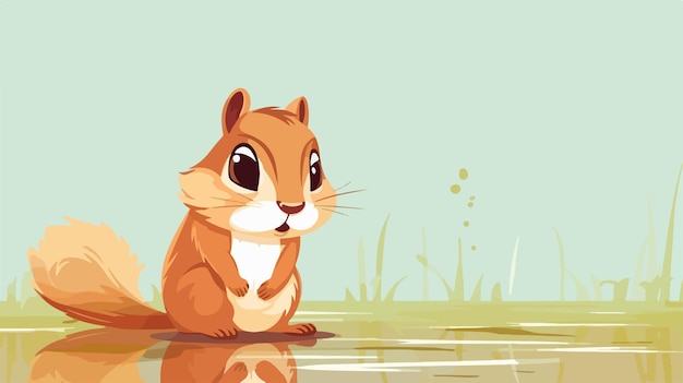 Vector a cartoon of a squirrel sitting on a pond