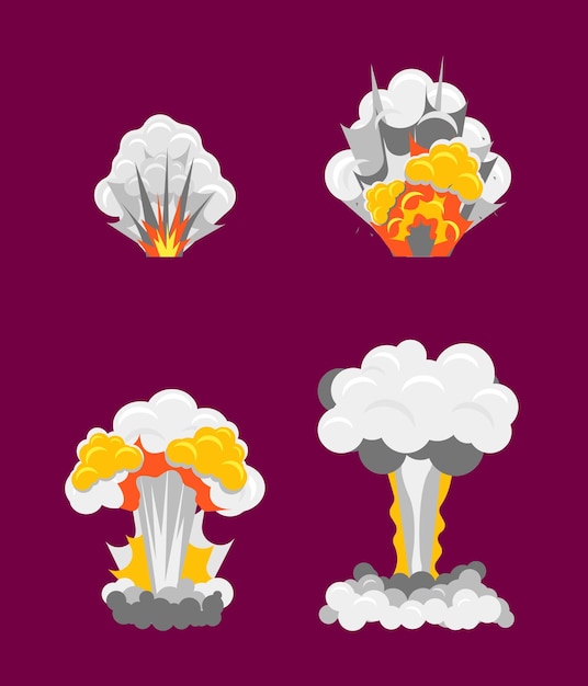 Cartoon Stages Process of Explotion Effect Set Vector