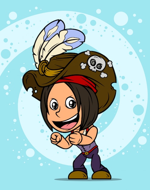 Cartoon standing brunette pirate girl character