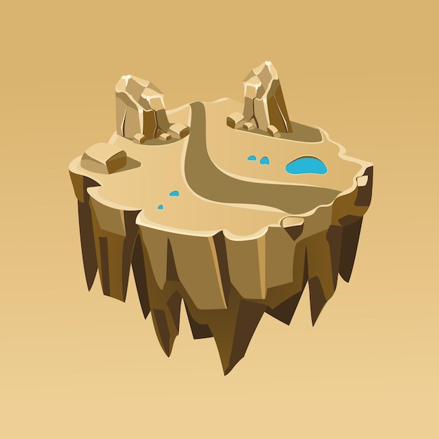 Cartoon Stone Isometric Island for Game, Vector Illustration