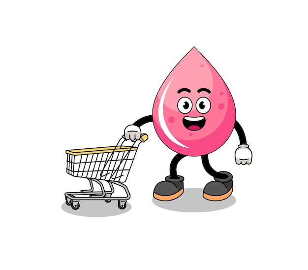 Cartoon of strawberry juice holding a shopping trolley