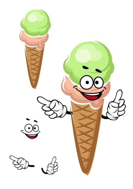 Vector cartoon strawberry and pistachio ice cream cone