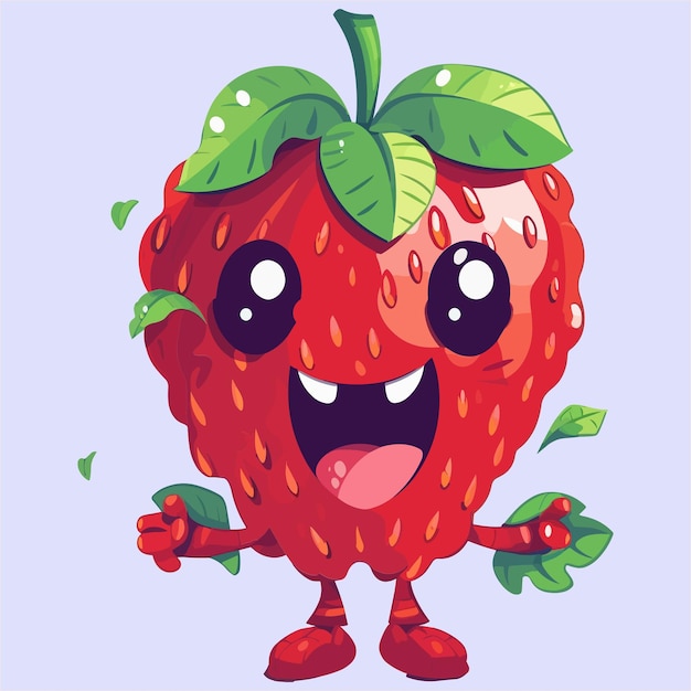 A cartoon strawberry with a green leaf on its head.