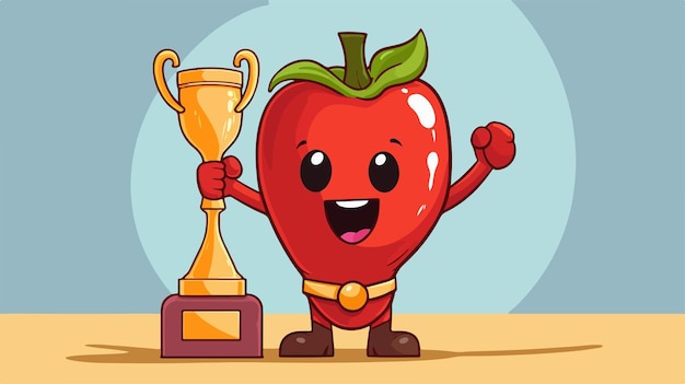 Vector a cartoon of a strawberry with a trophy and a cartoon image of a strawberry