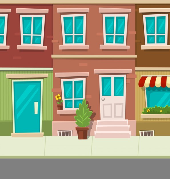 cartoon street town house background scene illustration