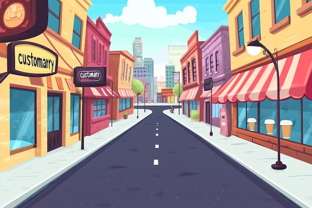 Vector cartoon street with buildings and shops