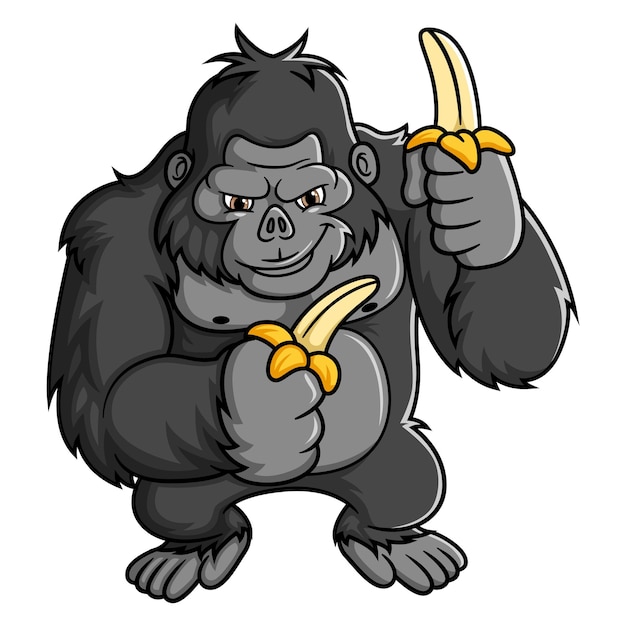 Cartoon strong gorilla holding banana