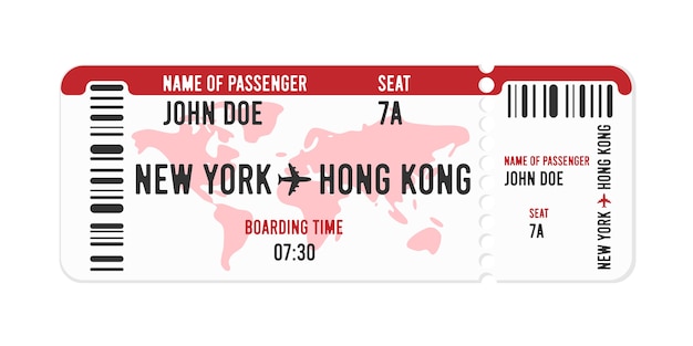 Cartoon style airline ticket design with passenger name.