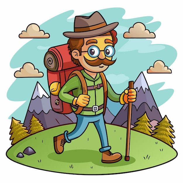 Vector cartoon style character embarking on hiking trip clipart