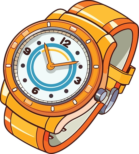 Cartoon style Classic Mens Wrist Watch Vector Illustration