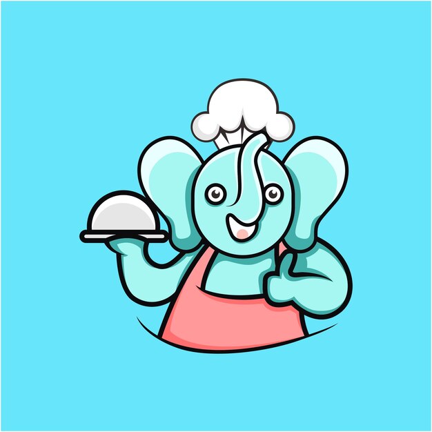 Vector cartoon style cute cooking elephant illustration