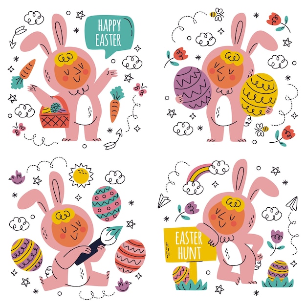 Cartoon style of easter stickers