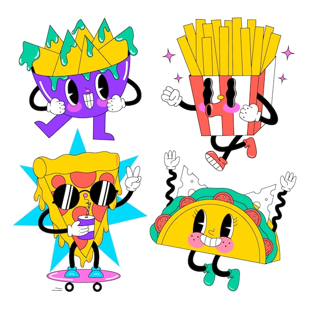 Cartoon style fast food stickers