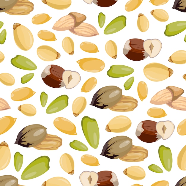 Cartoon style nuts seamless pattern - healthy food seamless texture design