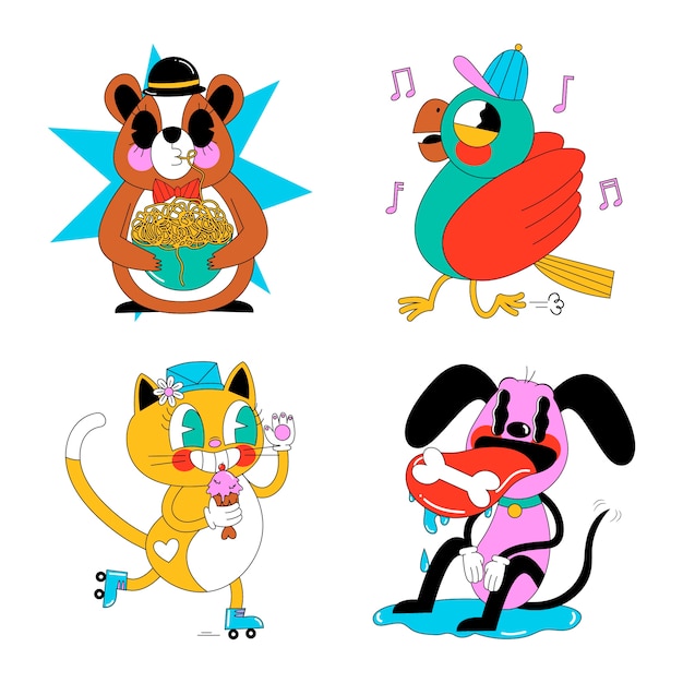 Cartoon style pet sticker set