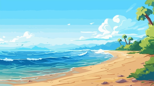 Vector cartoon style sea shore background vector illustration