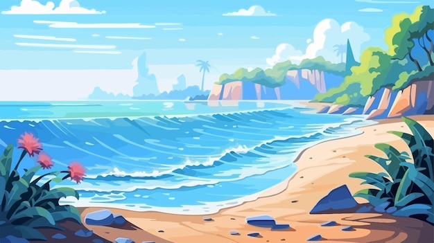 Vector cartoon style sea shore background vector illustration