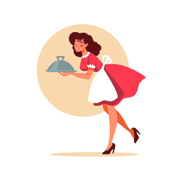 cartoon style waitress vector illustration