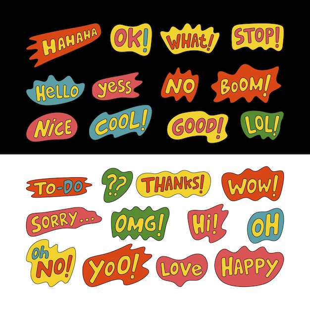 Cartoon style word sticker set