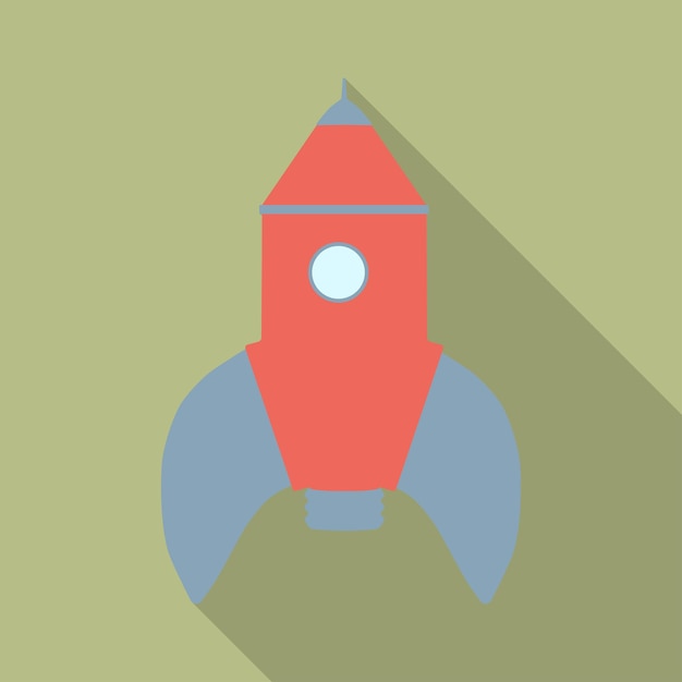 Cartoon-styled space rocket icon with long shadow