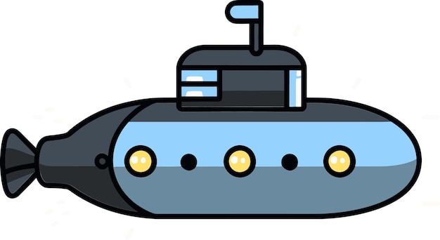 Vector a cartoon of a submarine with the blue top and yellow eyes