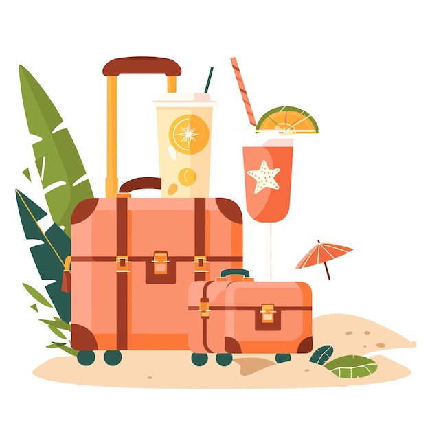 Vector cartoon suitcase with palm tree