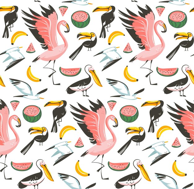 cartoon summer time graphic illustrations seamless pattern art