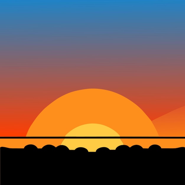 Vector cartoon sunset or sunrise gradient sky with clouds and sun vector illustration cartoon