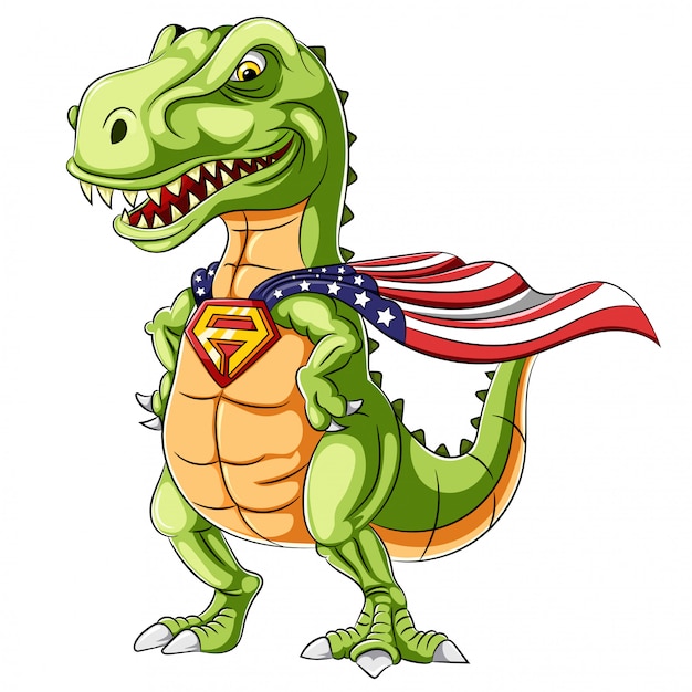 A cartoon superhero dinosaurs mascot