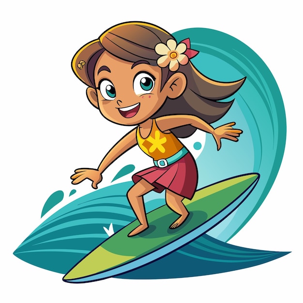 Vector cartoon surfing girl character design