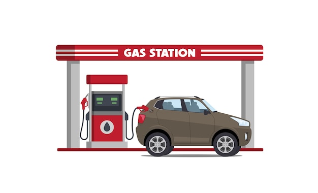 Cartoon suv car on gas station vector illustration