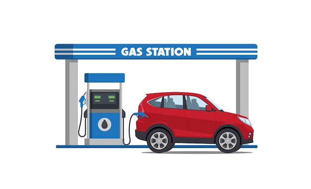 Cartoon suv car on gas station vector illustration