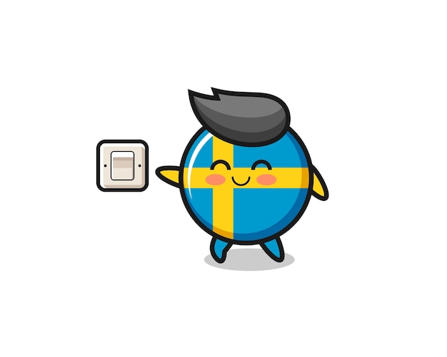 Cartoon sweden flag is turning off light , cute design