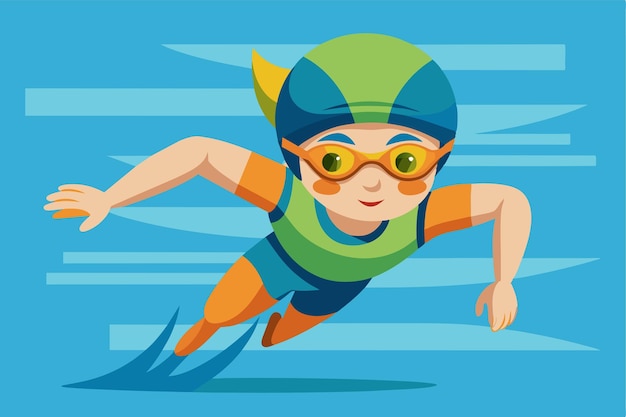 Vector a cartoon swimmer with goggles glides swiftly through the water showcasing energy and enthusiasm swim customizable cartoon illustration