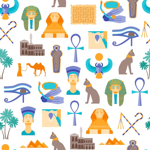 Cartoon Symbol of Egypt Seamless Pattern Background Vector