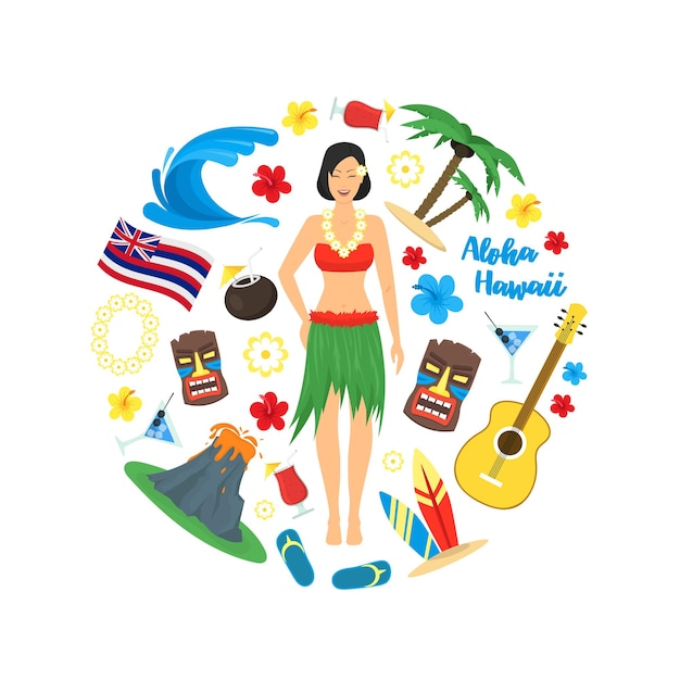 Cartoon Symbol Of Hawaii Round Design Template Vector