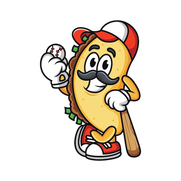 Cartoon taco is holding a baseball