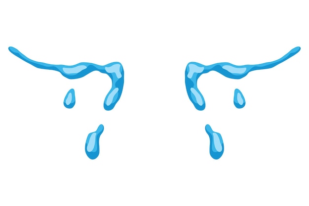 Cartoon tear drops icon Sorrow cry streams tear blob Crying fluid falling blue water drops Isolated vector for sorrowful character weeping expression Wet grief droplets