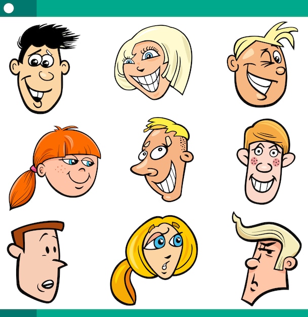 cartoon teenagers faces set