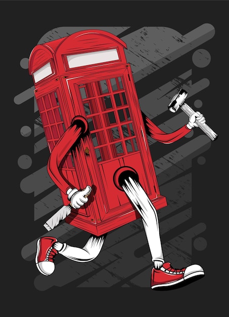 Cartoon telephone cabinet tshirt design illustration