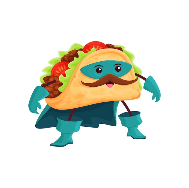 Cartoon tex mex tacos superhero character vector