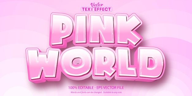 Cartoon text effect editable pink world text and comic text style