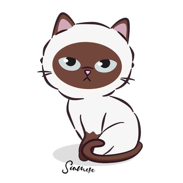 Cartoon thai cat with simple design. Siamese cat This is one of the five most beautiful cat breeds.